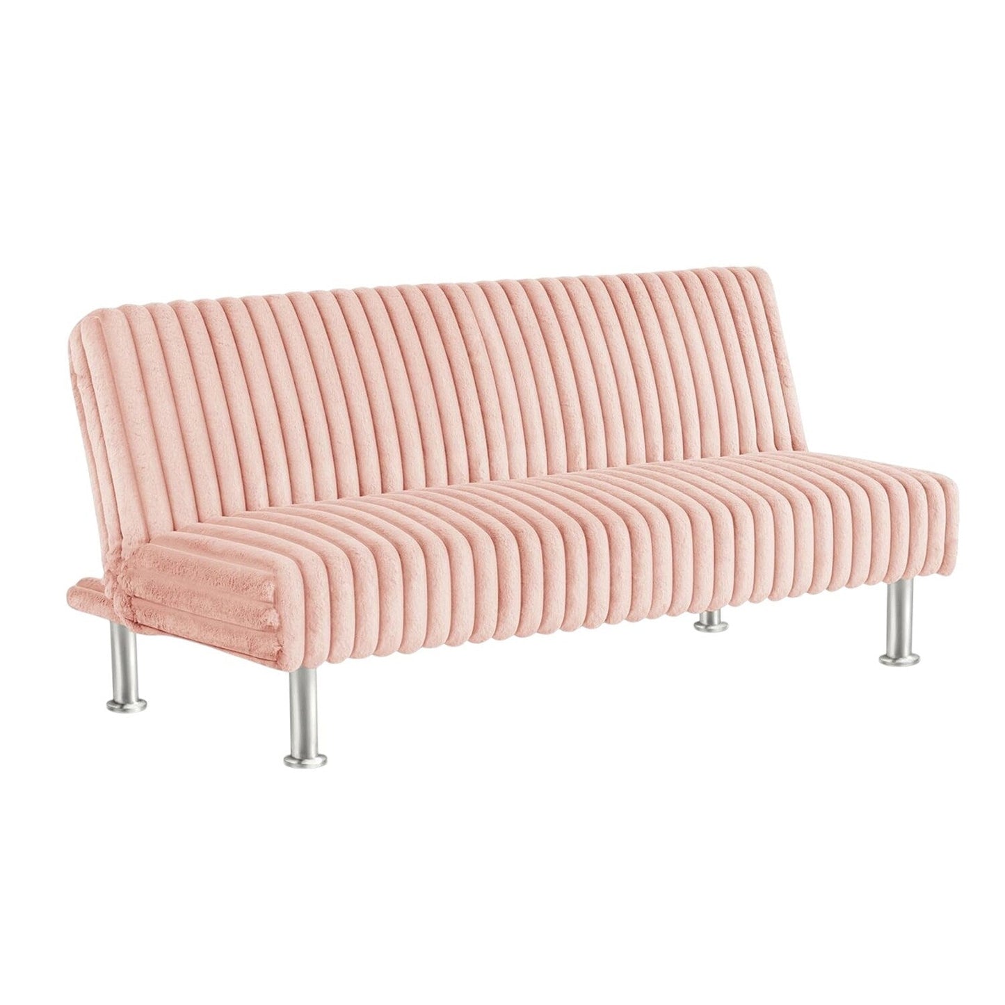 Divano letto futon imbottito con gambe in metallo