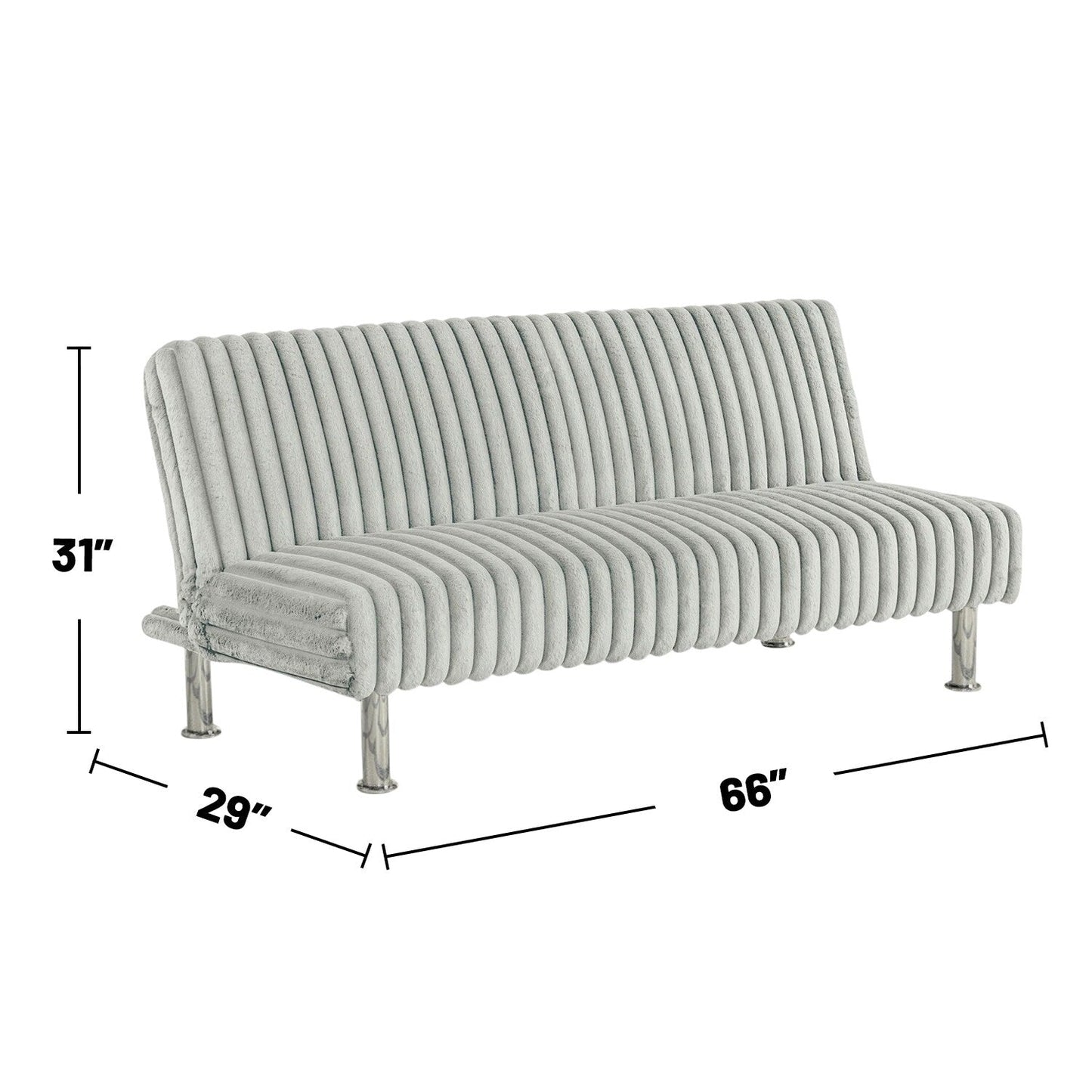 Divano letto futon imbottito con gambe in metallo