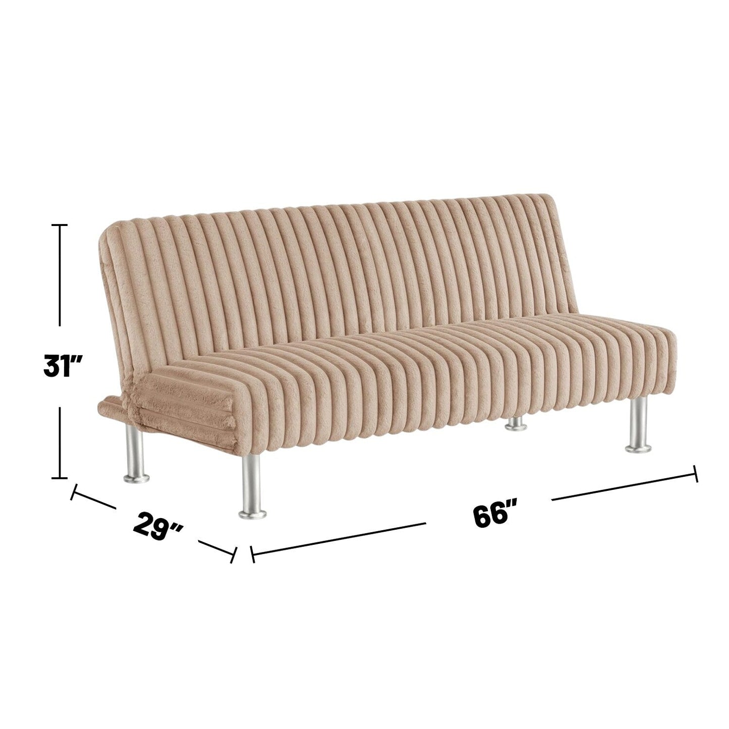 Divano letto futon imbottito con gambe in metallo