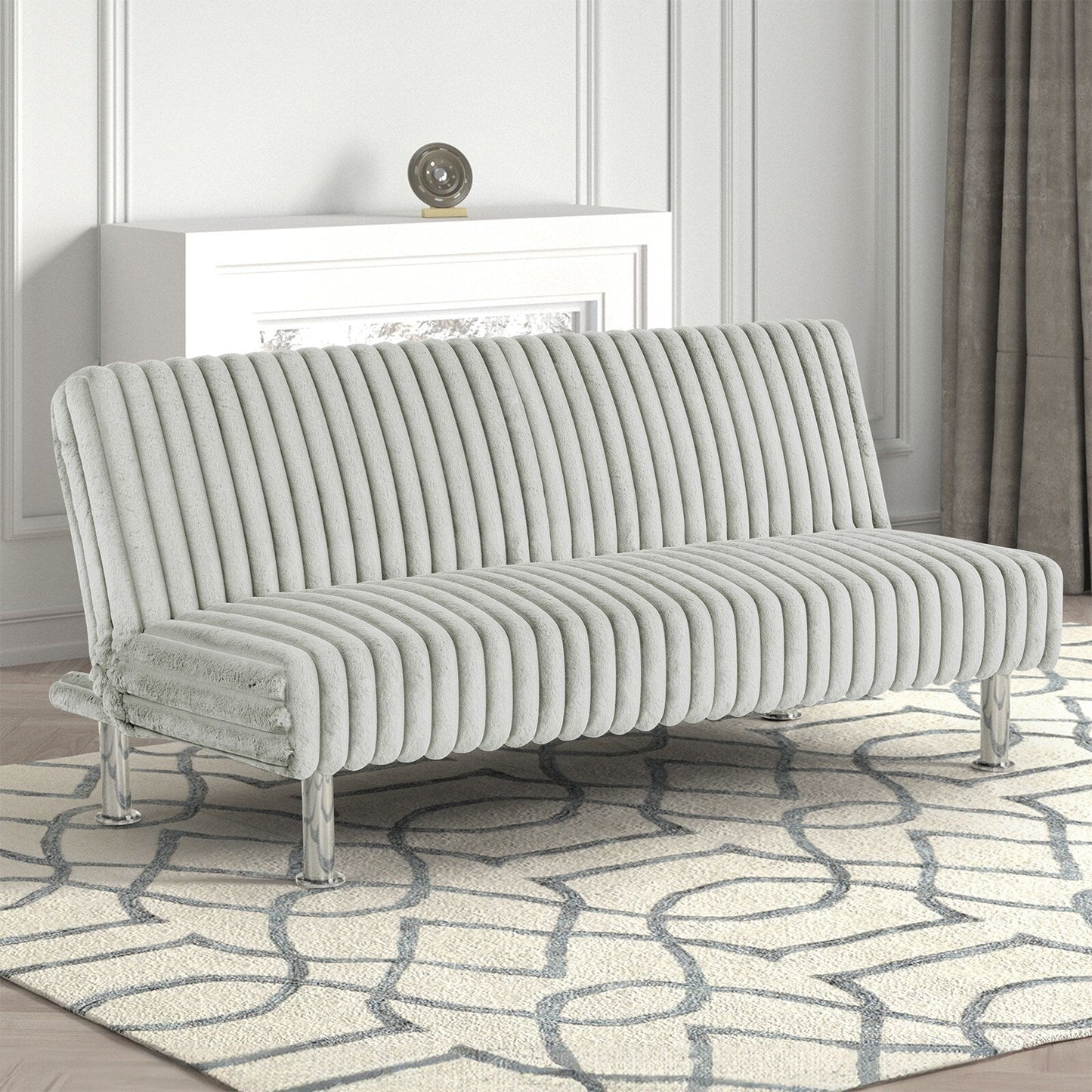 Divano letto futon imbottito con gambe in metallo