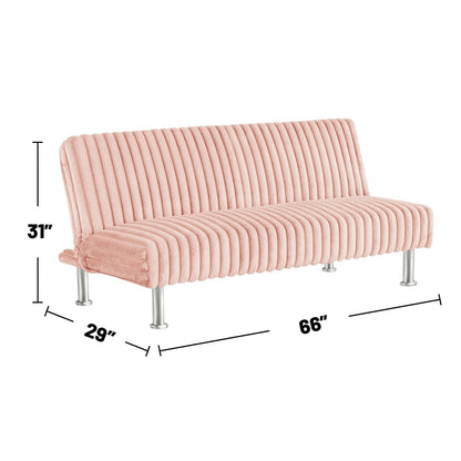 Divano letto futon imbottito con gambe in metallo