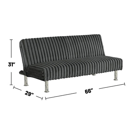 Divano letto futon imbottito con gambe in metallo
