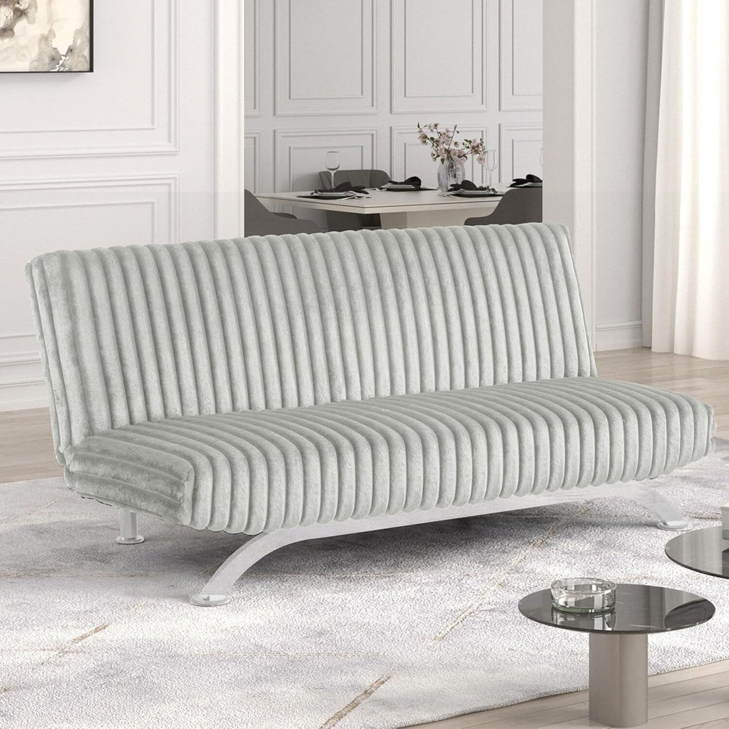 Divano letto futon imbottito con schienale trapuntato verticale