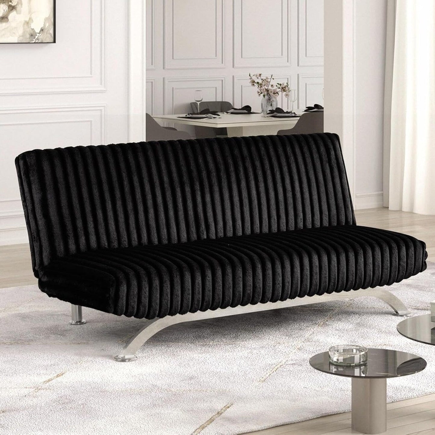 Divano letto futon imbottito con schienale trapuntato verticale