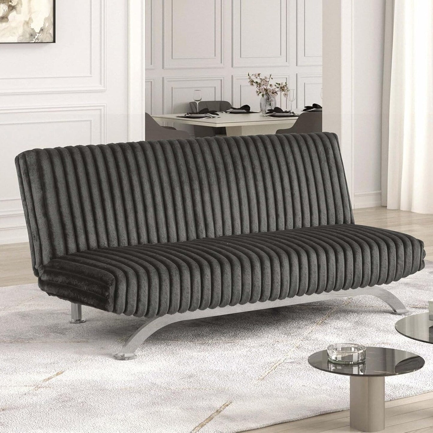 Divano letto futon imbottito con schienale trapuntato verticale