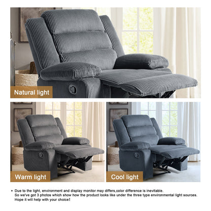 Poltrona reclinabile manuale imbottita in velluto a coste di cotone con braccioli larghi