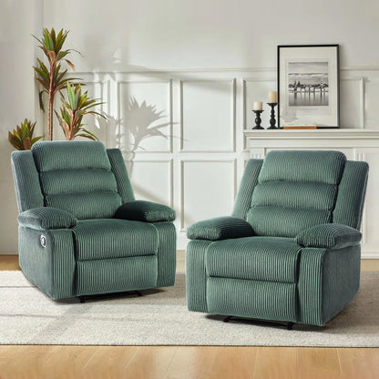 Poltrona reclinabile manuale imbottita in velluto a coste di cotone con braccioli larghi