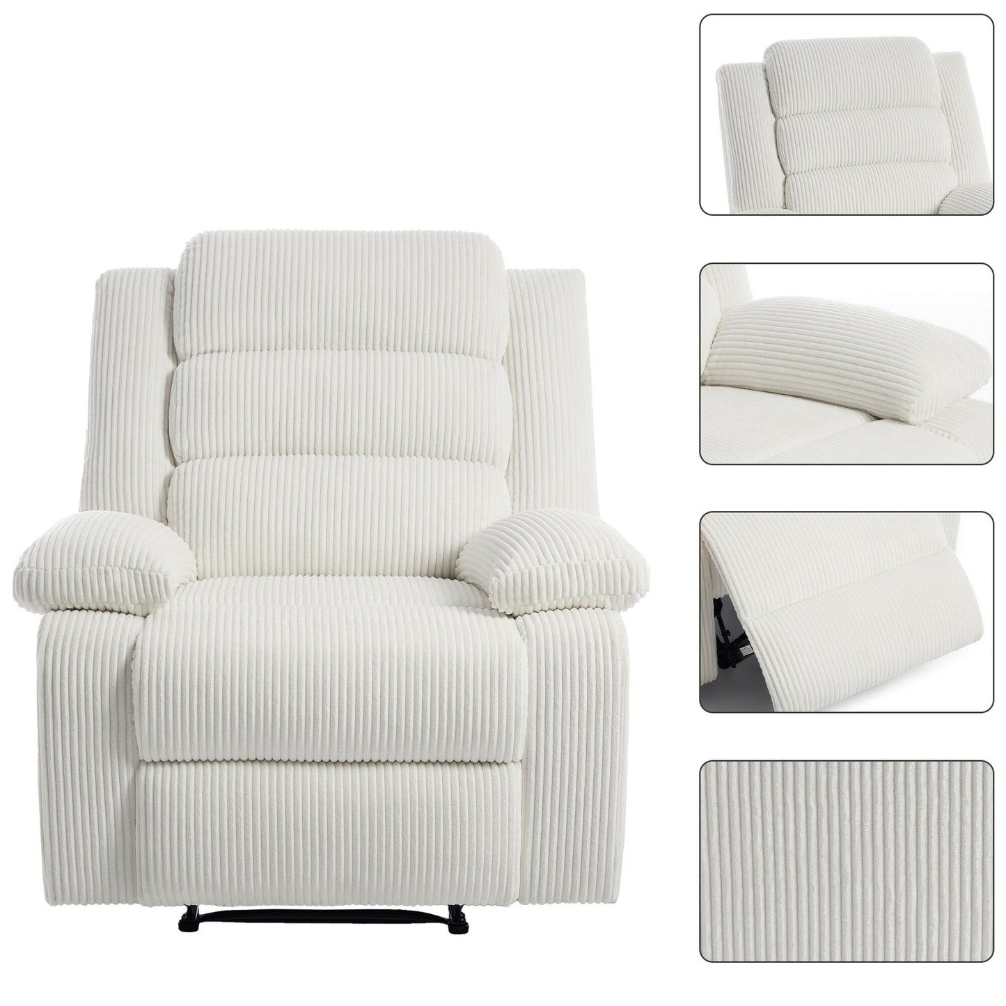 Poltrona reclinabile manuale imbottita in velluto a coste di cotone con braccioli larghi