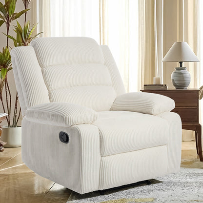 Poltrona reclinabile manuale imbottita in velluto a coste di cotone con braccioli larghi