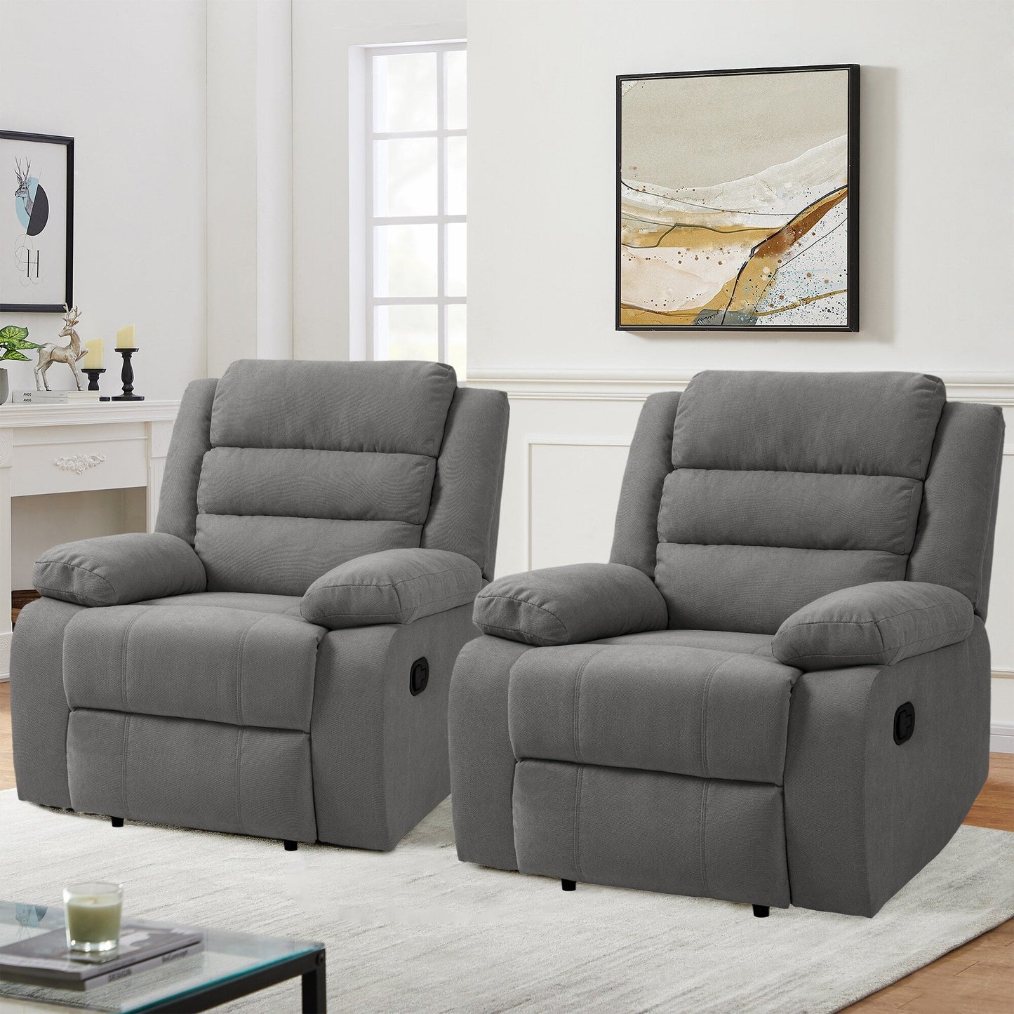 Poltrona reclinabile manuale imbottita in velluto a coste di cotone con braccioli larghi