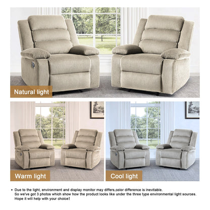 Poltrona reclinabile manuale imbottita in velluto a coste di cotone con braccioli larghi