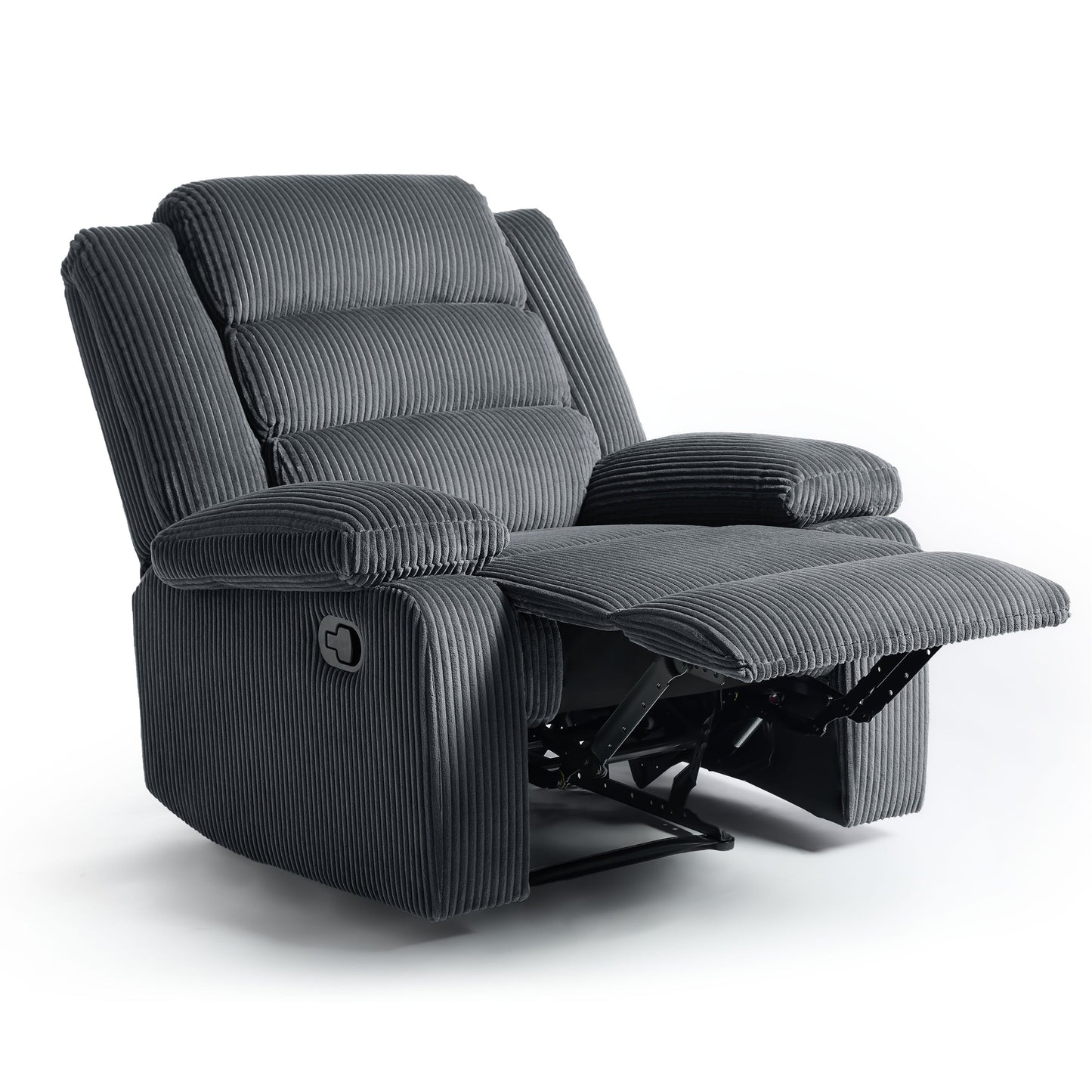 Poltrona reclinabile manuale imbottita in velluto a coste di cotone con braccioli larghi