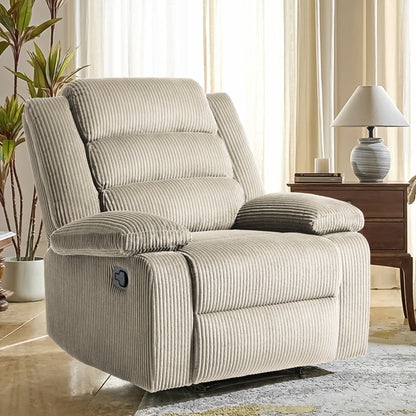 Poltrona reclinabile manuale imbottita in velluto a coste di cotone con braccioli larghi