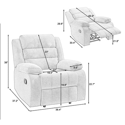 Poltrona reclinabile manuale imbottita in velluto a coste di cotone con braccioli larghi