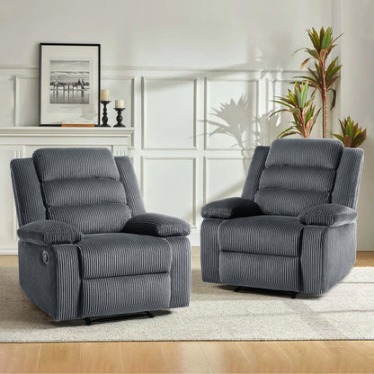 Poltrona reclinabile manuale imbottita in velluto a coste di cotone con braccioli larghi