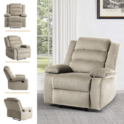 Poltrona reclinabile manuale imbottita in velluto a coste di cotone con braccioli larghi