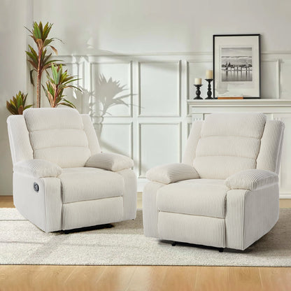 Poltrona reclinabile manuale imbottita in velluto a coste di cotone con braccioli larghi