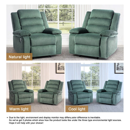 Poltrona reclinabile manuale imbottita in velluto a coste di cotone con braccioli larghi