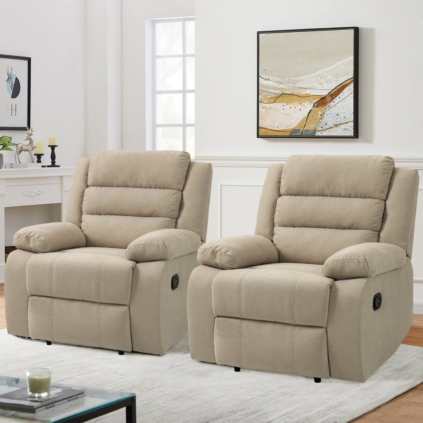 Poltrona reclinabile manuale imbottita in velluto a coste di cotone con braccioli larghi