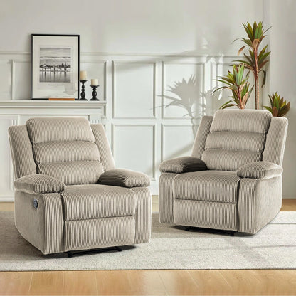 Poltrona reclinabile manuale imbottita in velluto a coste di cotone con braccioli larghi