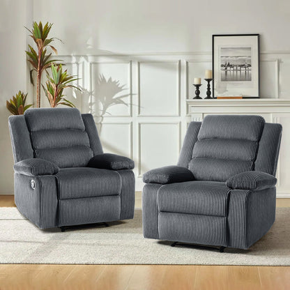 Poltrona reclinabile manuale imbottita in velluto a coste di cotone con braccioli larghi