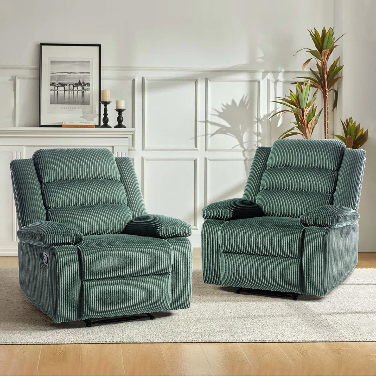 Poltrona reclinabile manuale imbottita in velluto a coste di cotone con braccioli larghi