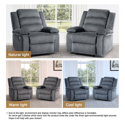 Poltrona reclinabile manuale imbottita in velluto a coste di cotone con braccioli larghi