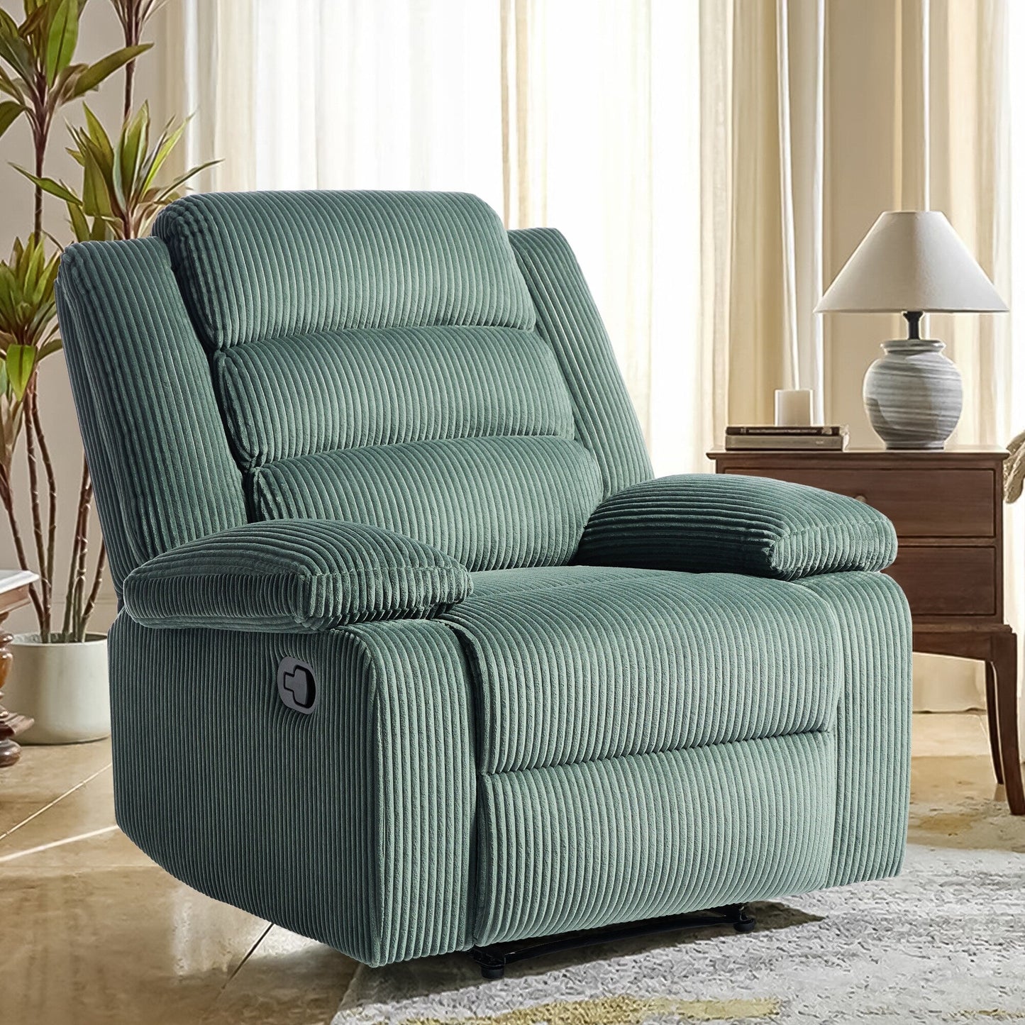 Poltrona reclinabile manuale imbottita in velluto a coste di cotone con braccioli larghi