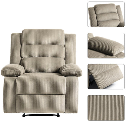 Poltrona reclinabile manuale imbottita in velluto a coste di cotone con braccioli larghi