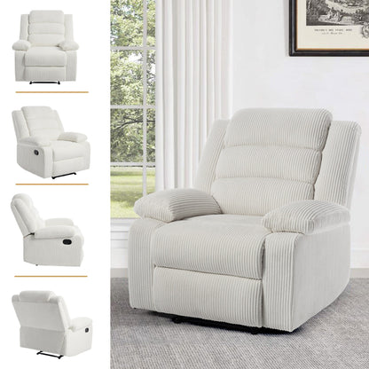 Poltrona reclinabile manuale imbottita in velluto a coste di cotone con braccioli larghi