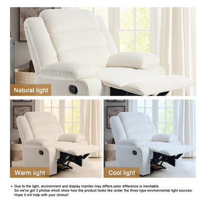 Poltrona reclinabile manuale imbottita in velluto a coste di cotone con braccioli larghi