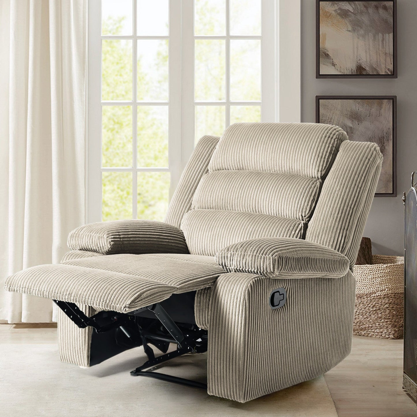 Poltrona reclinabile manuale imbottita in velluto a coste di cotone con braccioli larghi