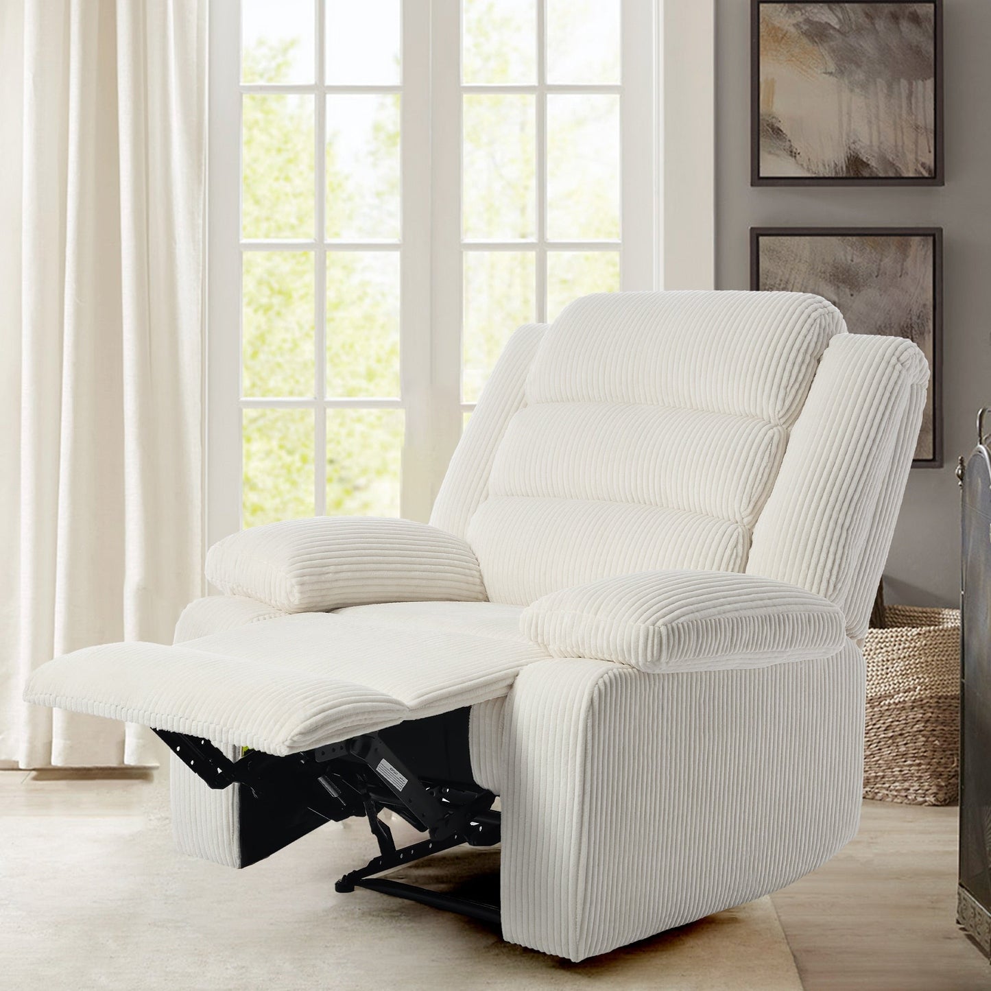 Poltrona reclinabile manuale imbottita in velluto a coste di cotone con braccioli larghi