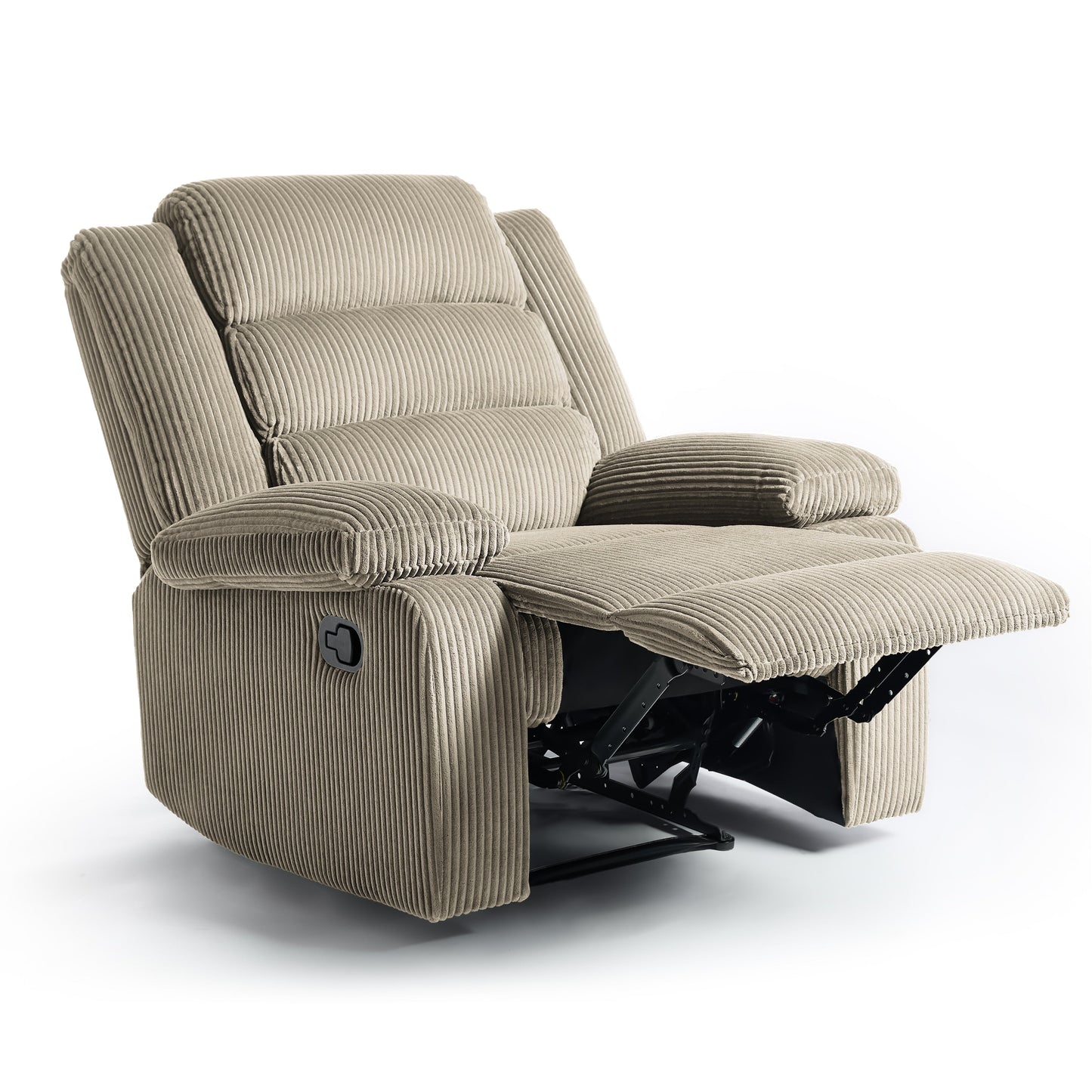 Poltrona reclinabile manuale imbottita in velluto a coste di cotone con braccioli larghi