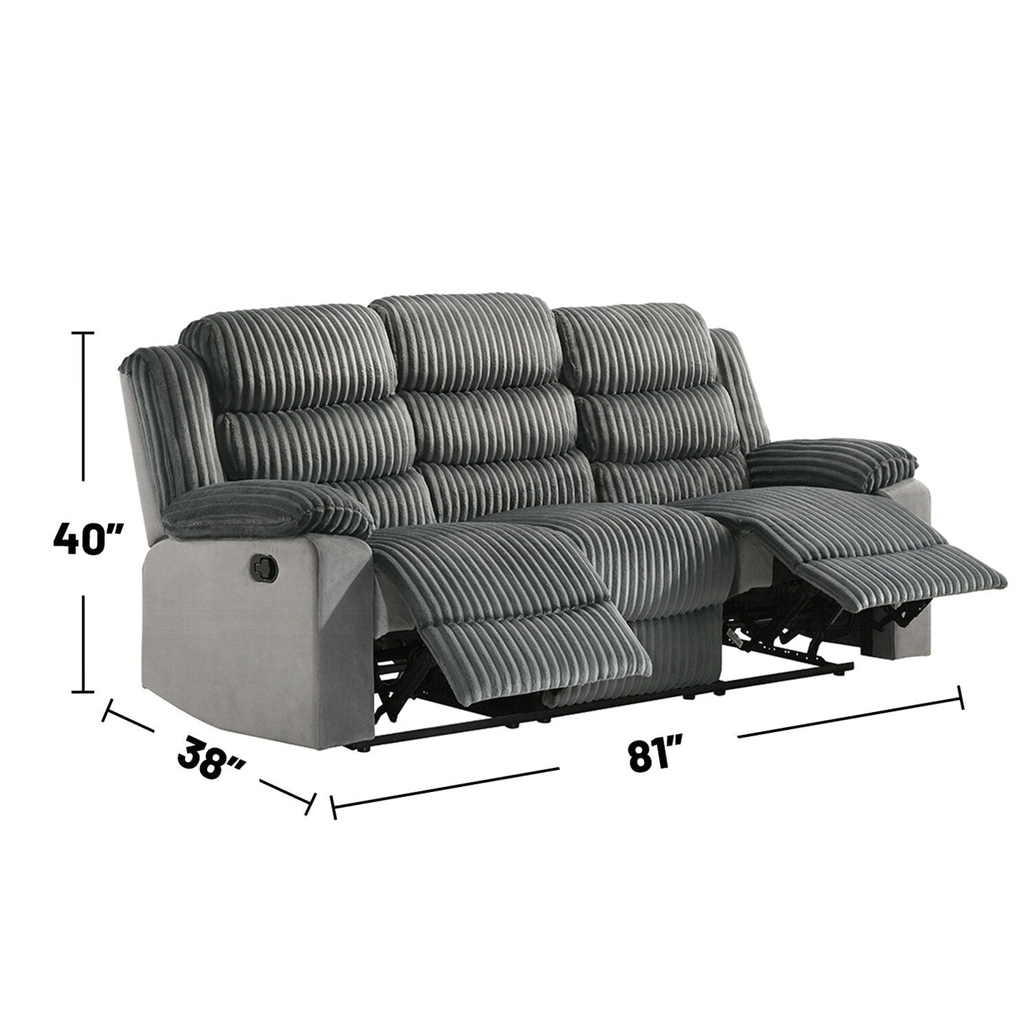 Divano imbottito con movimento manuale e bracciolo con cuscino superiore in grigio