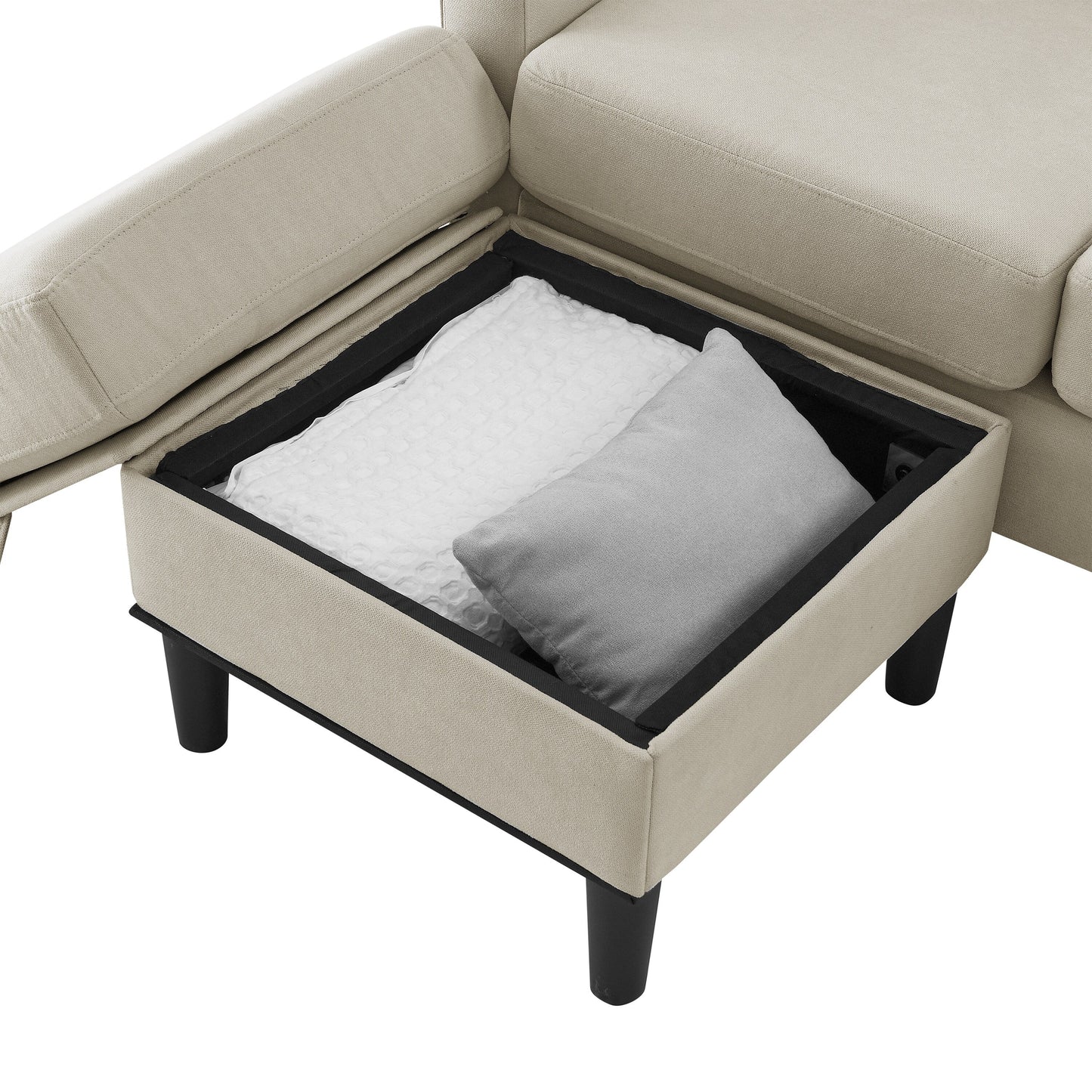 Divano componibile imbottito con pouf