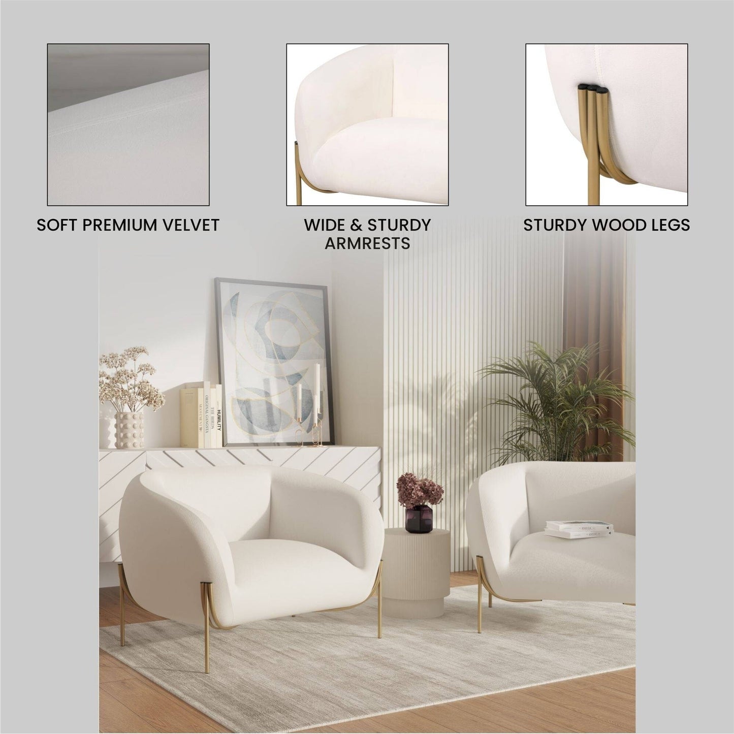 Divano monoposto imbottito in velluto Zuno di LeisureMod - Comoda poltrona decorativa per ufficio, soggiorno e camera da letto