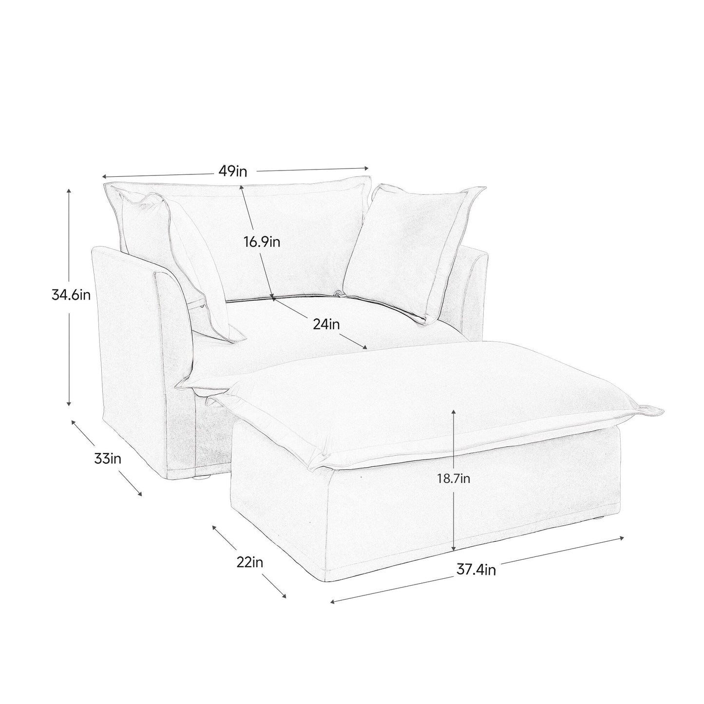 Poltrona imbottita con poggiapiedi, poltrona con seduta profonda e poggiapiedi largo per soggiorno