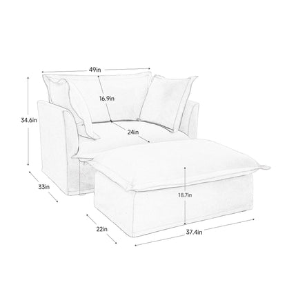 Poltrona imbottita con poggiapiedi, poltrona con seduta profonda e poggiapiedi largo per soggiorno