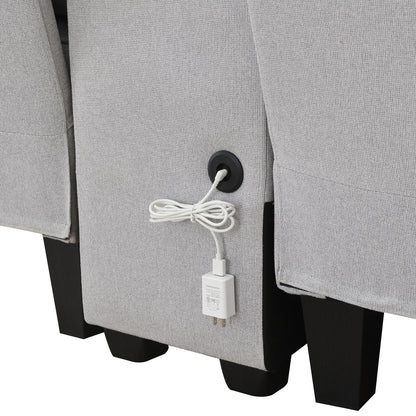 Divano imbottito con consolle, 2 portabicchieri e 2 porte USB con ricarica cablata o wireless, divani in tessuto di lino con 4 cuscini