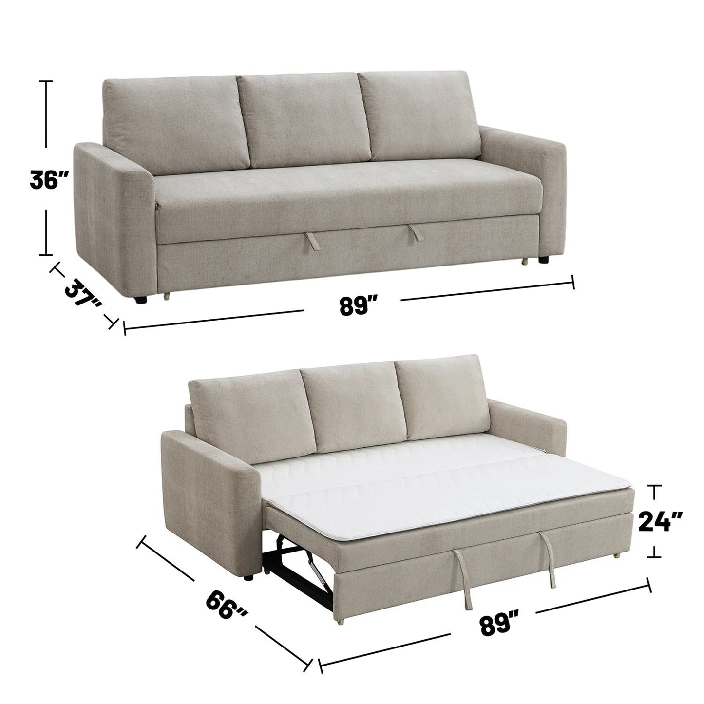 Divano imbottito con letto estraibile in beige