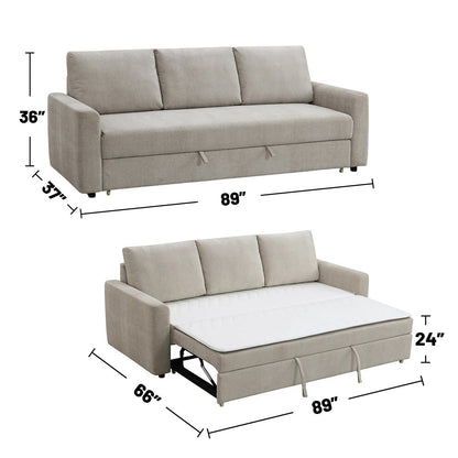 Divano imbottito con letto estraibile in beige