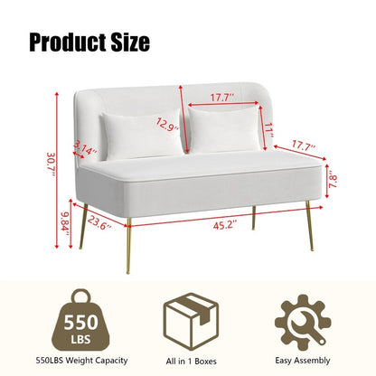 Divano a due posti imbottito in velluto trapuntato con cuscino spesso in metallo