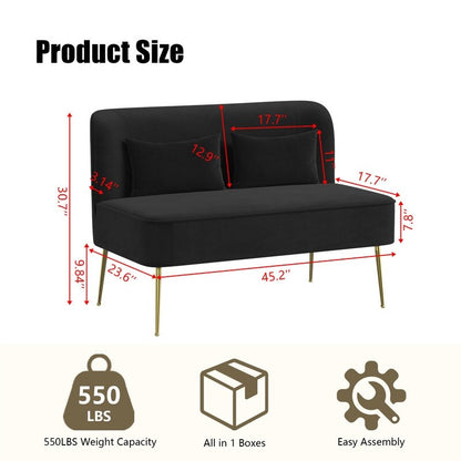 Divano a due posti imbottito in velluto trapuntato con cuscino spesso in metallo