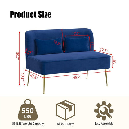 Divano a due posti imbottito in velluto trapuntato con cuscino spesso in metallo