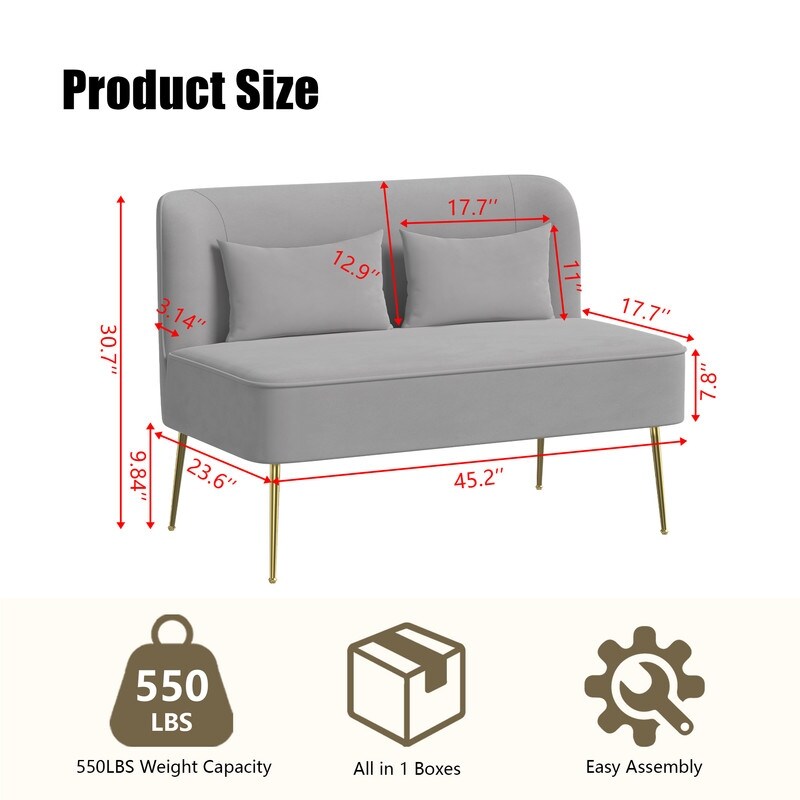 Divano a due posti imbottito in velluto trapuntato con cuscino spesso in metallo