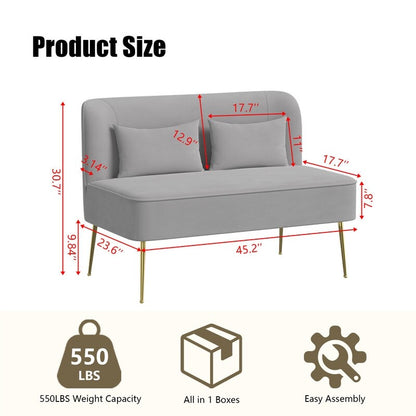 Divano a due posti imbottito in velluto trapuntato con cuscino spesso in metallo