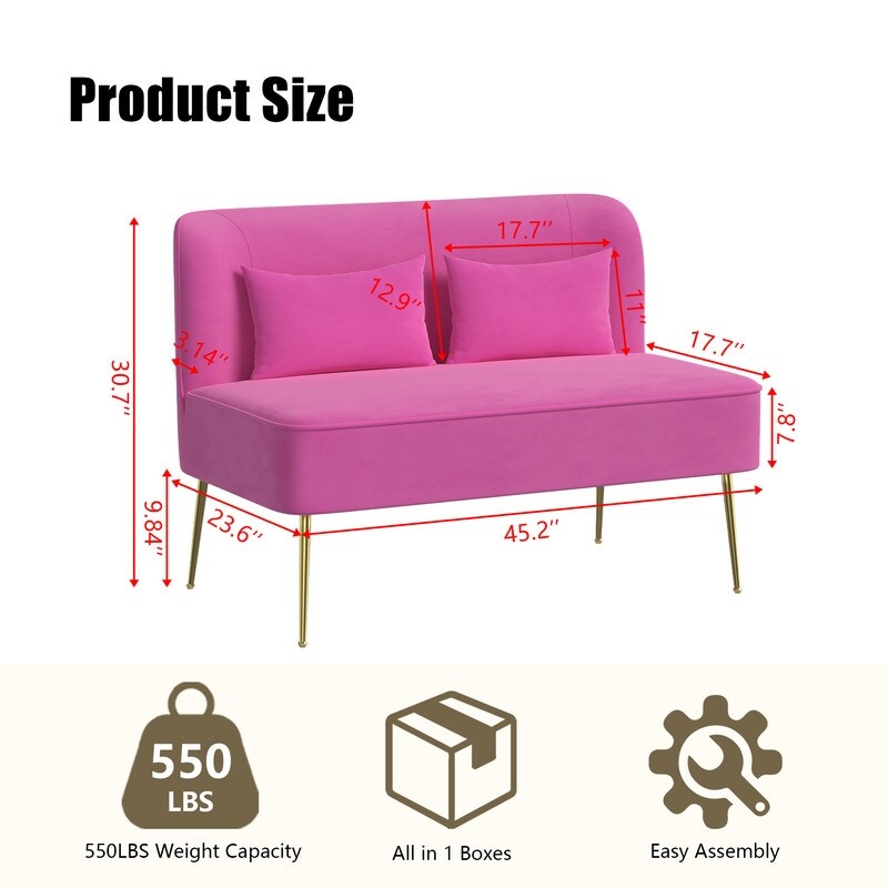 Divano a due posti imbottito in velluto trapuntato con cuscino spesso in metallo