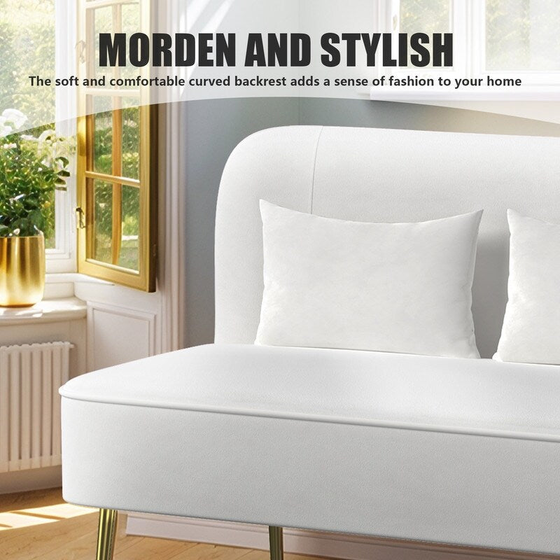 Divano a due posti imbottito in velluto trapuntato con cuscino spesso in metallo