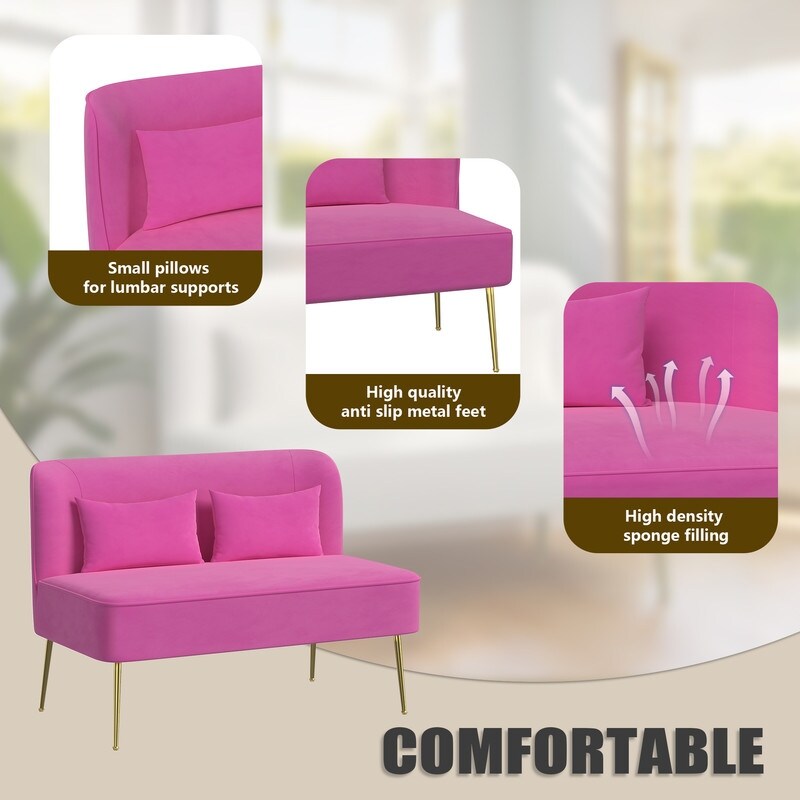 Divano a due posti imbottito in velluto trapuntato con cuscino spesso in metallo